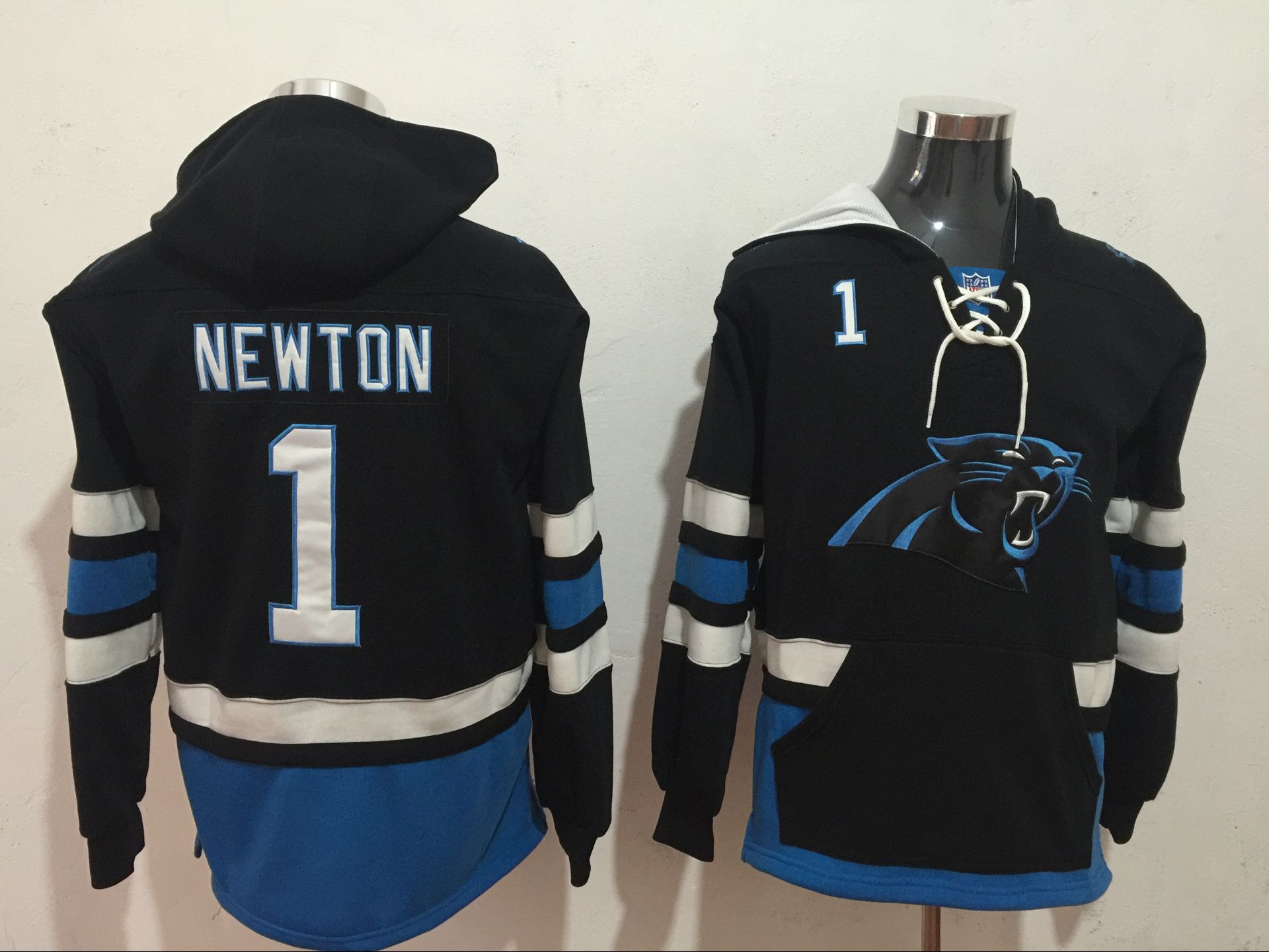 Men NFL Nike Carolina Panthers 1 Newton black Sweatshirts